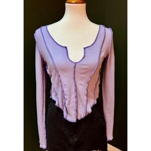 Urban Outfitters Purple Long Sleeve Open Stitch Cropped Shirt Women's L